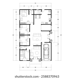 Floor plan blueprint type 96 sqm, Figure of the jotting sketch of the construction and the industrial skeleton of the structure and dimensions. vector eps 10