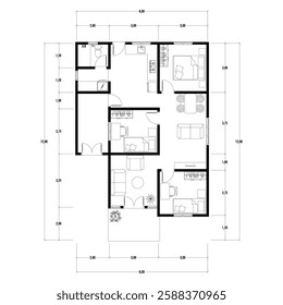 Floor plan blueprint type 96 sqm, Figure of the jotting sketch of the construction and the industrial skeleton of the structure and dimensions. vector eps 10