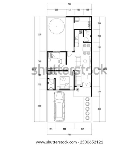 Floor plan blueprint type 96 sqm, Figure of the jotting sketch of the construction and the industrial skeleton of the structure and dimensions.