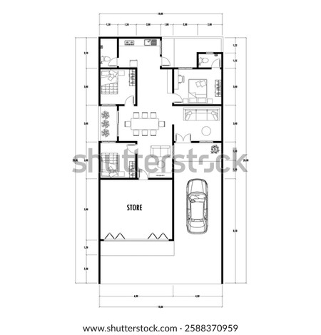 Floor plan blueprint type 96 sqm, Figure of the jotting sketch of the construction and the industrial skeleton of the structure and dimensions. vector eps 10