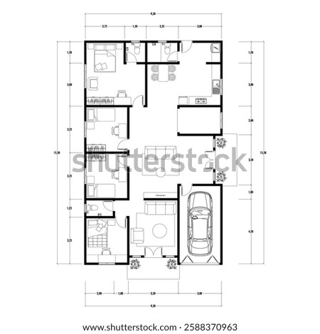 Floor plan blueprint type 96 sqm, Figure of the jotting sketch of the construction and the industrial skeleton of the structure and dimensions. vector eps 10