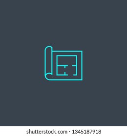 Floor plan concept blue line icon. Simple thin element on dark background. Floor plan concept outline symbol design. Can be used for web and mobile UI/UX