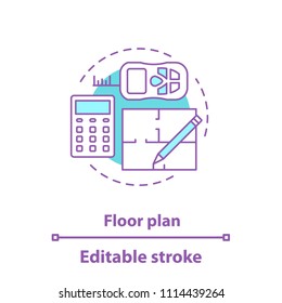 Floor plan concept icon. Blueprint idea thin line illustration. Building project. Vector isolated outline drawing. Editable stroke