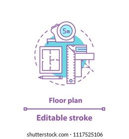 Floor Plan Concept Icon. Blueprint Idea Thin Line Illustration. Building Project. Vector Isolated Outline Drawing. Editable Stroke