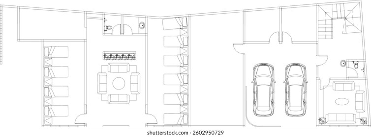 floor plan design of a large office with employee accommodation or employee dormitories