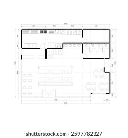floor plan for a fast food restaurant building with interior and kitchen layout
