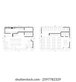 floor plan for a fast food restaurant building with interior and kitchen layout