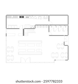 floor plan for a fast food restaurant building with interior and kitchen layout