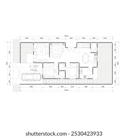 planta de piso com arranjo de móveis para residências. esboço de planta de piso preto e branco