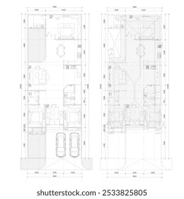 planta de piso com planta de móveis de uma residência de luxo esboçado com composição adequada do quarto detalhado com dimensões