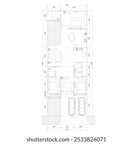 planta de piso com planta de móveis de uma residência de luxo esboçado com composição adequada do quarto detalhado com dimensões