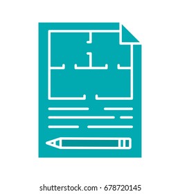 Floor plan glyph color icon. Flat blueprint. Silhouette symbol on white background. Negative space. Vector illustration