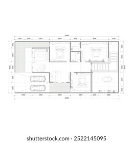 planta de uma casa com quartos espaçosos com bom arranjo de móveis