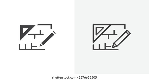 Floor plan icon set in black flat solid and outlined style.