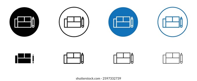 Floor plan icon set in black and blue colors on white background