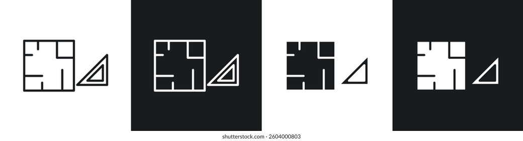 Floor plan icon symbol collection on white background.