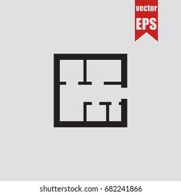 Floor Plan Icon In Trendy Isolated On Grey Background.Vector Illustration.