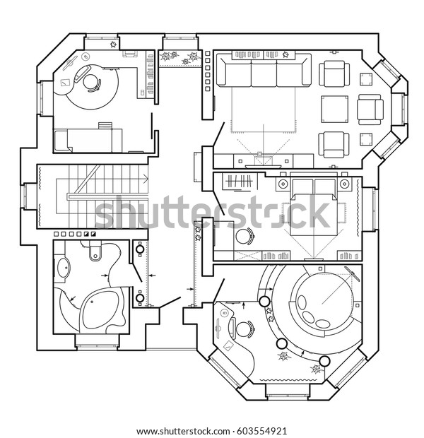 Floor Plan Icons Black White Architectural Stock