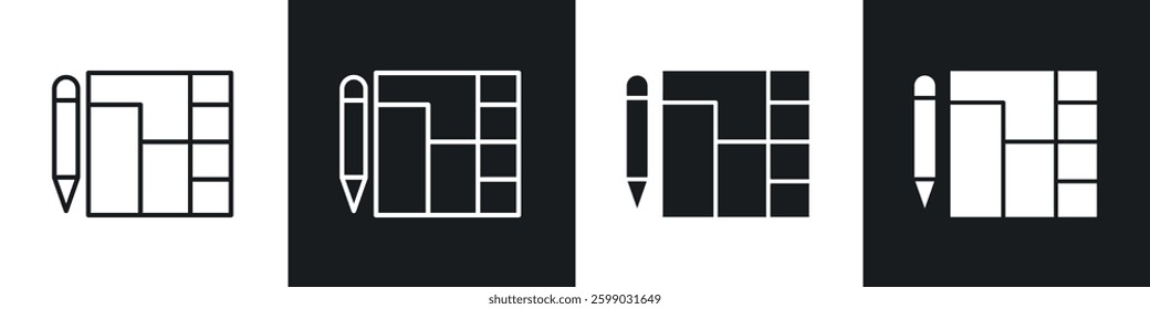 Floor plan icons in flat and linear vector illustration on white background.