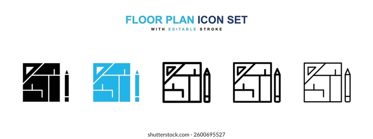 Floor plan icons graphics set in black and blue colors