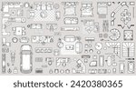 Floor plan icons set for design interior and architectural project (view from above). Furniture thin line icon in top view for layout. Blueprint apartment. Vector