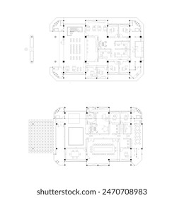 floor plan and interior plan of a two-story building for offices