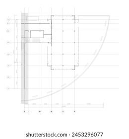 The floor plan of a large building is sketched with the dimensions of the distance between the structural columns