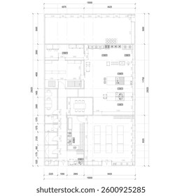 floor plan of a large kitchen for fast food production