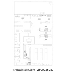 floor plan of a large kitchen for fast food production