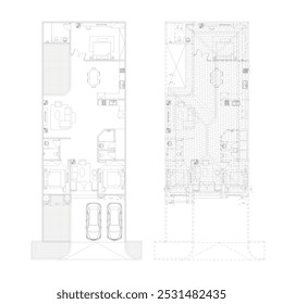 planta do piso de uma grande e luxuosa casa residencial de um andar com um plano interior apropriado e arranjo espacial com dimensões de quarto.