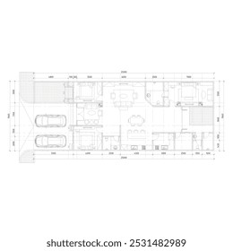 planta do piso de uma grande e luxuosa casa residencial de um andar com um plano interior apropriado e arranjo espacial com dimensões de quarto.