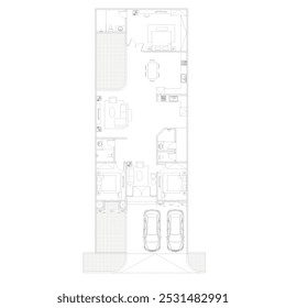 planta do piso de uma grande e luxuosa casa residencial de um andar com um plano interior apropriado e arranjo espacial com dimensões de quarto.