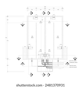 floor plan of a large reservoir with inlet and outlet pipes