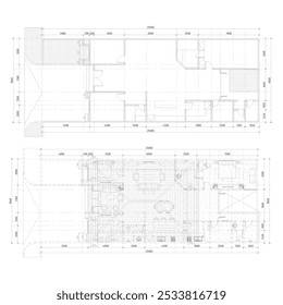 planta de chão ou planta de layout de uma grande e luxuosa residência com arranjo adequado de móveis