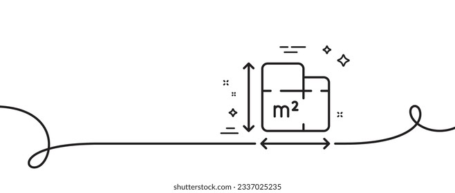 Floor plan line icon. Continuous one line with curl. Room dimension sign. House area measurement symbol. Floor plan single outline ribbon. Loop curve pattern. Vector