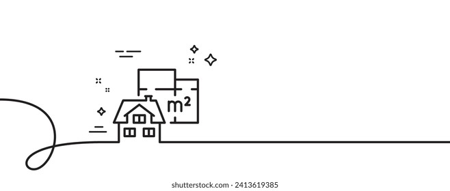 Floor plan line icon. Continuous one line with curl. House floorplan sign. Square meters of living space symbol. Floor plan single outline ribbon. Loop curve pattern. Vector