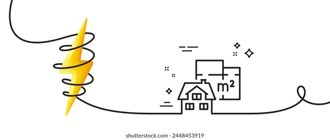 Floor plan line icon. Continuous one line with curl. House floorplan sign. Square meters of living space symbol. Floor plan single outline ribbon. Loop curve with energy. Vector