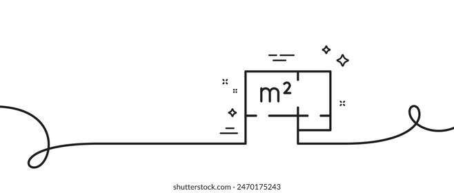 Floor plan line icon. Continuous one line with curl. House floorplan sign. Square meters of living space symbol. Floor plan single outline ribbon. Loop curve pattern. Vector