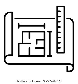 Floor plan line icon with editable stroke