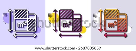 Floor plan line icon. Halftone dotted pattern. Gradient icon with grain shadow. Room dimension sign. House area measurement symbol. Line floor plan icon. Various designs. Vector