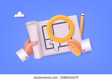 Floor plan line icon. House floorplan sign. Square meters of living space symbol. Colorful thin line outline concept. 3D Web Vector Illustrations. 