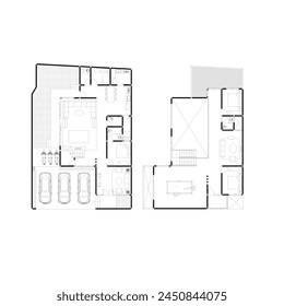 floor plan of a luxurious and large two-story residential house with an open space concept