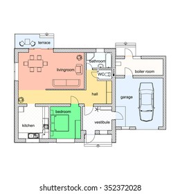 Floor plan of a modern apartment. 2d vector color plan. Architectural blueprint.