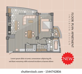 Floor plan of a modern apartment. Interior loft design with kitchen, bedroom, bathroom, living room and balcony. Vector