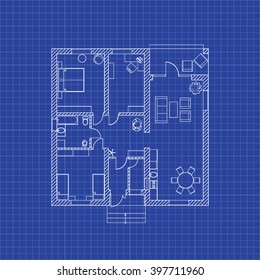 Floor plan of a modern apartment on graph paper. Vector blueprint. Architectural background.