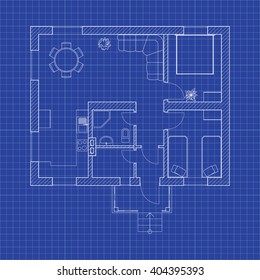 Floor Plan Of A Modern Apartment On Graph Paper. Vector Blueprint.