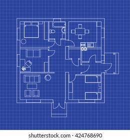 Floor plan of a modern apartment on graph paper. Vector blueprint. Architectural background.