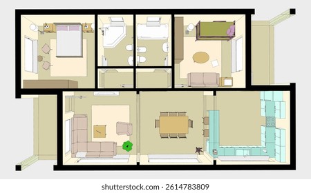 Floor plan of a modern house with multiple rooms