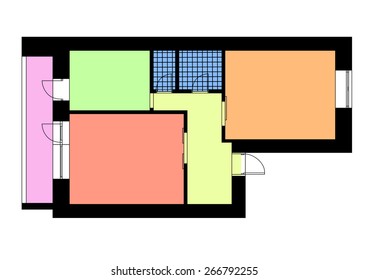 Floor plan one bedroom apartment in bright colors. Vector illustration