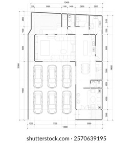 floor plan of a residential house with a garage large enough for 6 cars